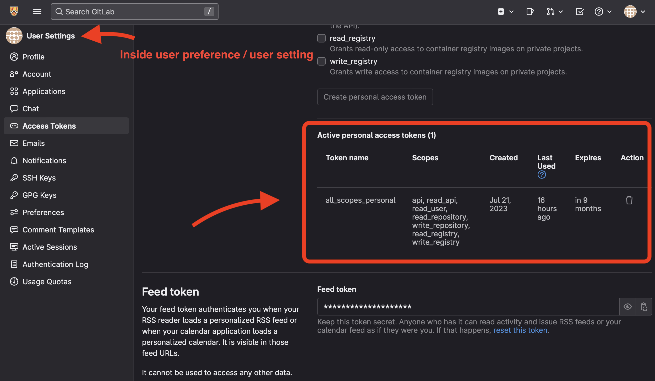 create personal access token